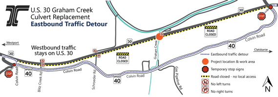 U.S. 30 Eastbound detour onto Colvin Road