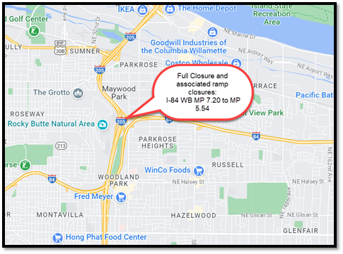 I-84 Wb Full Closure and assoicated ramp closures