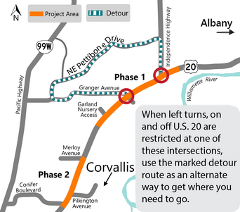 Detour Route for upcoming left turn restriction work.