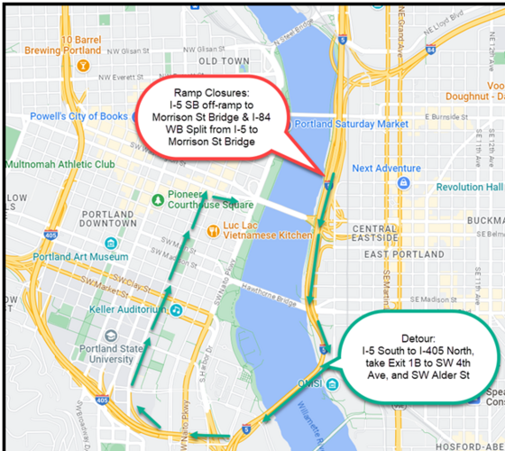 I-5 SB off-ramp & the I-84 WB Split to Morrison St Bridge _Ramp (s) Closure
