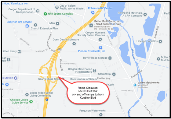 I-5 NB Exit 252 on- and off-ramps closure