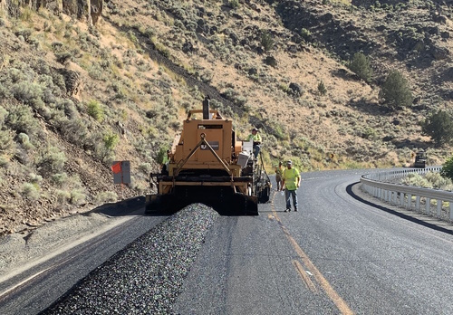 Chip seal operations on U.S. 20 (Central Oregon Highway) in 2022.