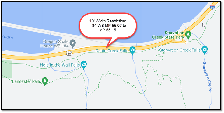 10' Width Restriction on I-84 - Wyeth