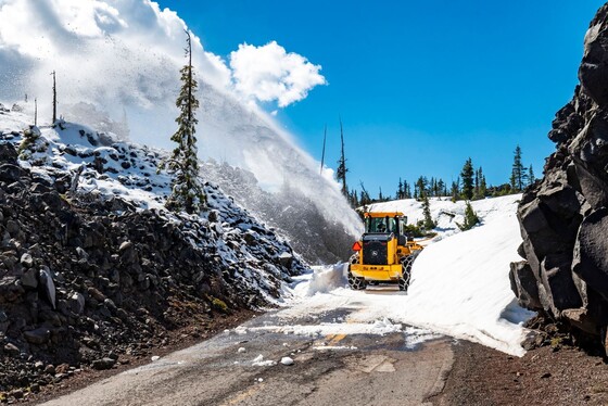 A snowblower clears McKenzie Pass 