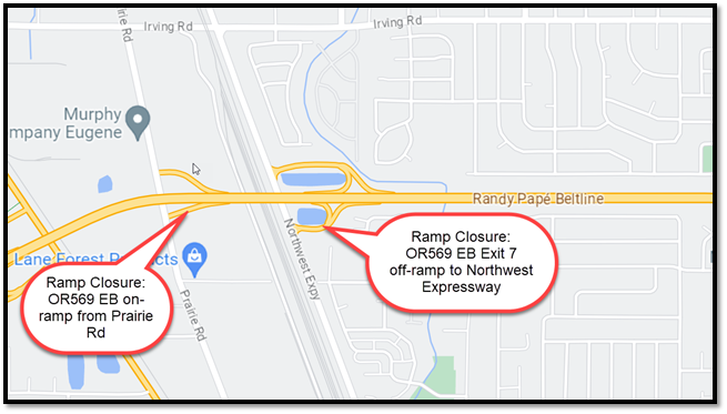 OR569 EB Exit 7 off ramp to Northwest Expressway & OR569 EB on-ramp from Prairie Rd
