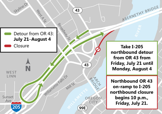 Final West Linn I-205 on-ramp detour closure 7.21.23 