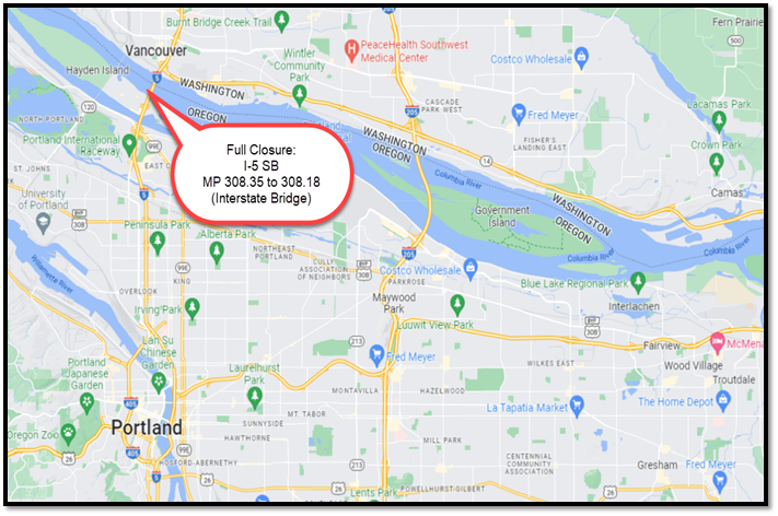 Full Closure of I-5 Sb Interstate bridge