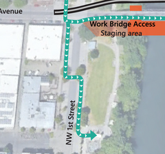 project map area of temporary pedestrian route traveling south