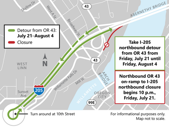 I-205 NB OR 43 On-Ramp to NB I-205 Detour