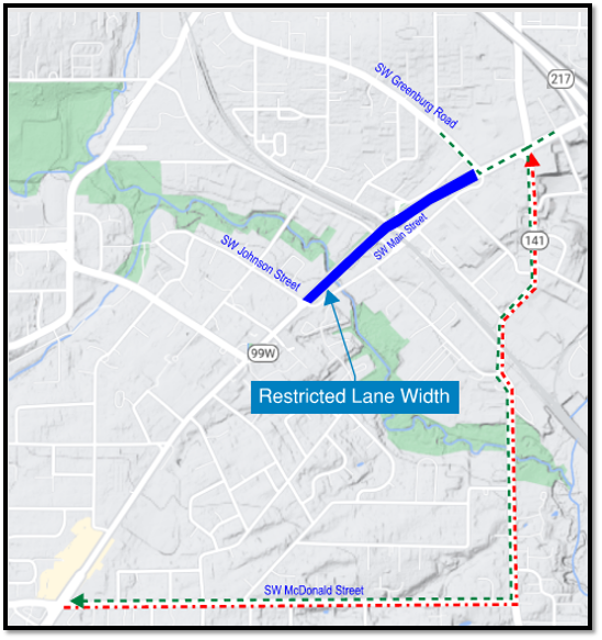 OR99W NB & SB MP 9 to MP 10 8'6 Width Restriction