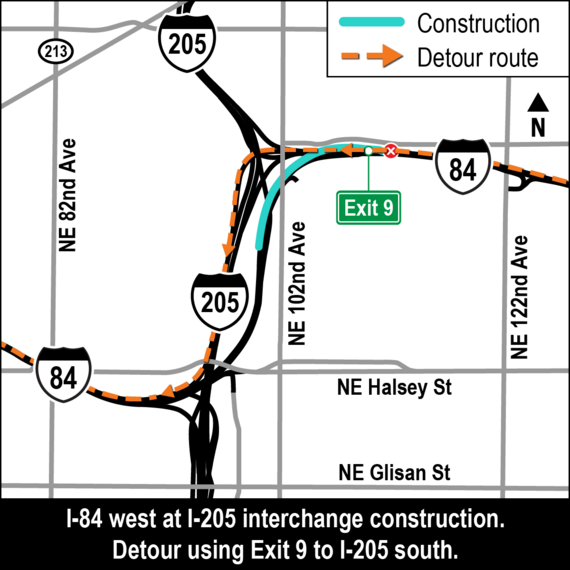 I-84 WB Flyover Ramp Detour Map (Exit 9)