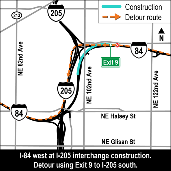 Take I-205 south to merge back onto I-84 west.