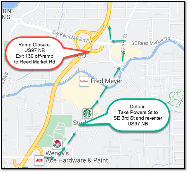 US97 NB Exit 139 off-ramp to Reed market Road