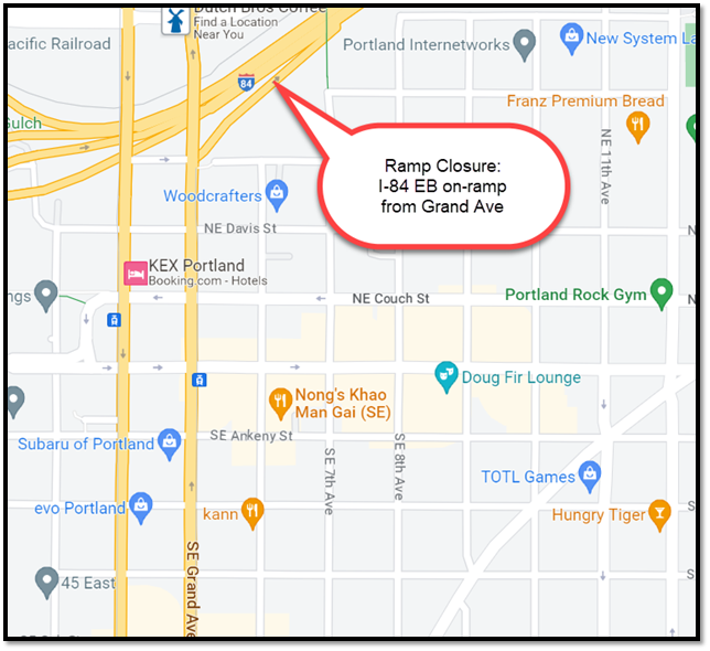 Ramp Closure: I-84 EB on-ramp from Grand Ave