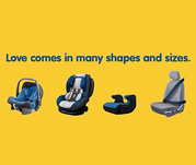 Love comes in many shapes and sizes. Image of child car seats.