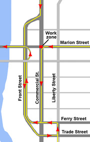 Detour to Marion Street Bridge for paving at Marion and Commercial Streets NE in Salem