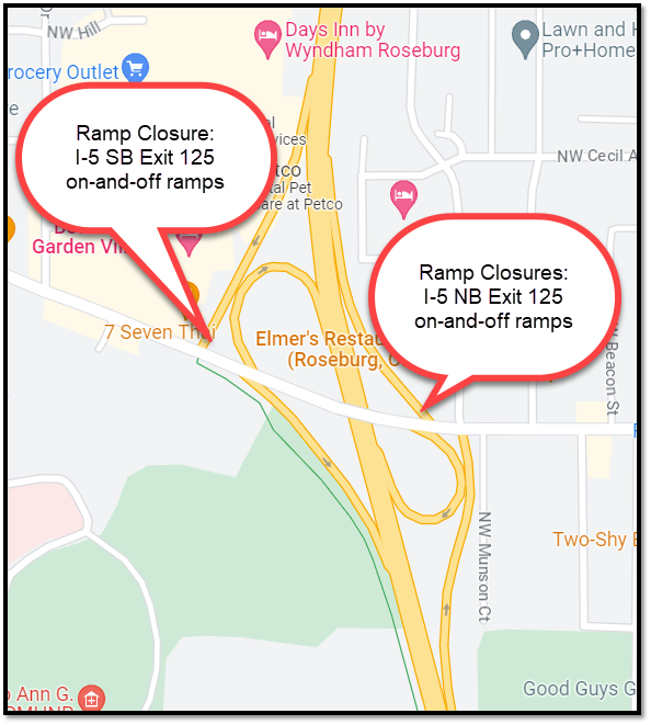 I-5 NB & SB Exit 125 on-and-off ramps to/from Garden Valley Rd