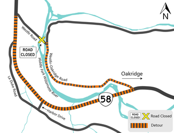 OR-58 Old Barnard Bridge closure detour