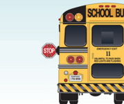 School bus stopped with stop arm extended