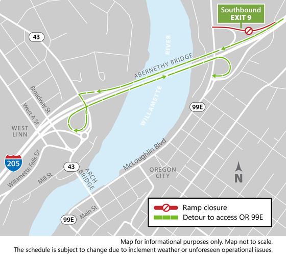 SB I-205 Exit 9 Detour Map