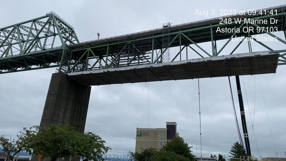 Work platform under section of Astoria-Megler Bridge