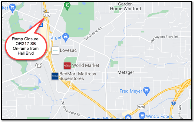 OR217 on-ramp from Hall Blvd