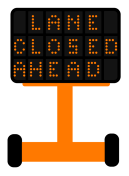 Portable changeable message board icon that says "lane closed ahead"