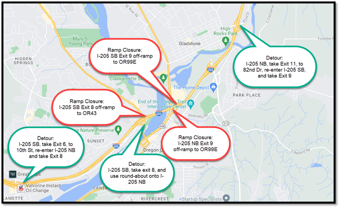 Ramp Closures in Oregon City/West Linn