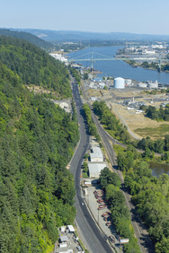 An aerial view of US 30 with new pavement
