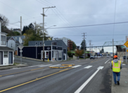 photo showing pedestrian island at 2nd Street