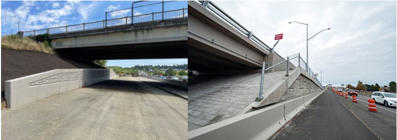 Completed retaining walls along the highway.