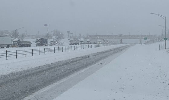 Snow on Interstate 5 in Ashland on Wednesday morning.