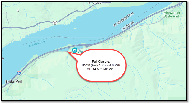 US30 Hwy #100 (Historic Columbia River Hwy) Full Closure