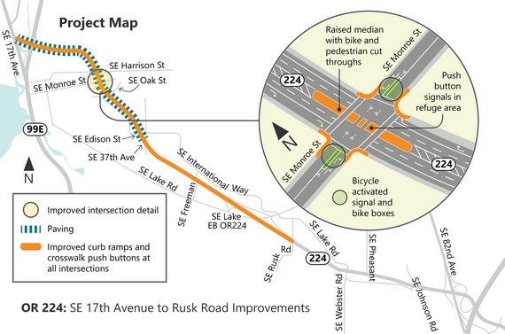 Map of OR 224 with Monroe intersection call-out box