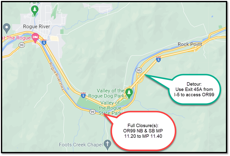 OR99 Full Closure of Foots Creek Bridge