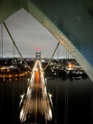 View of St. John's bridge in Portland from near the top of the bridge