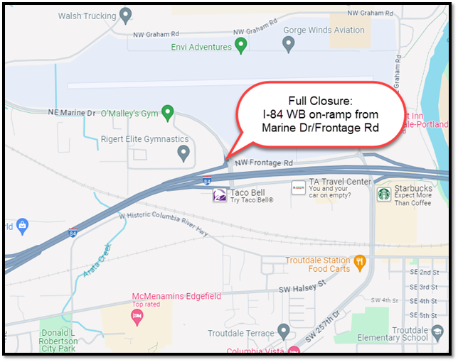 I-84 WB on-ramp from Marine Dr/Frontage Rd