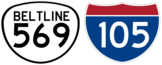 Beltline and I-105 highway signs