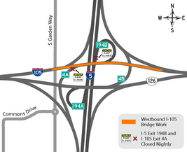 Map showing construction work on westbound I-105