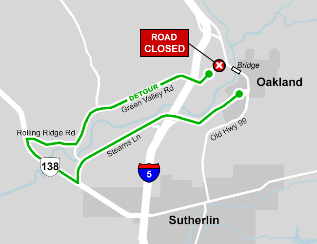Detour map for April 8 Green Valley Road closure
