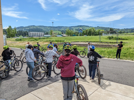 Wy'east Middle School students learning bike safety on a ride with Megan Ramey