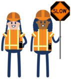 construction worker icon with slow sign