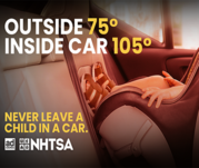 Outside 75°. Inside car 105°. Never leave a child in a car.