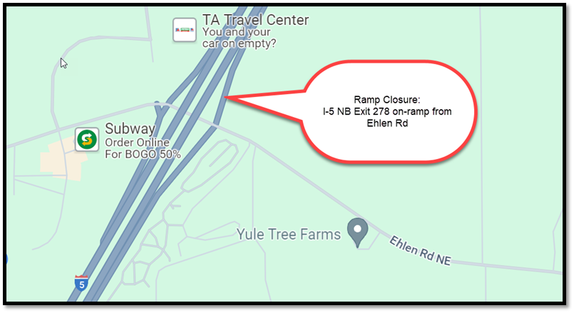 I-5 NB Exit 278 on-ramp from Ehlen Rd