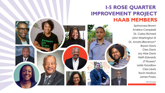 A photo collage of I-5 Rose Quarter Improvement Project Historic Albina Advisory Board members 