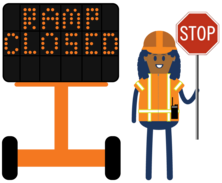 ramp closed message board with flagger icon