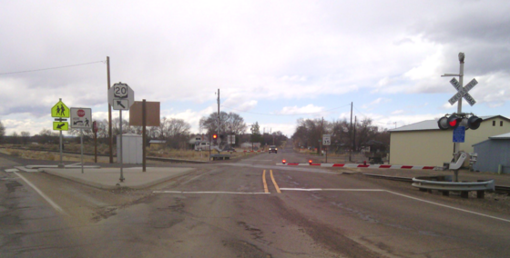 Railroad crossing on OR451, US 20 in Vale