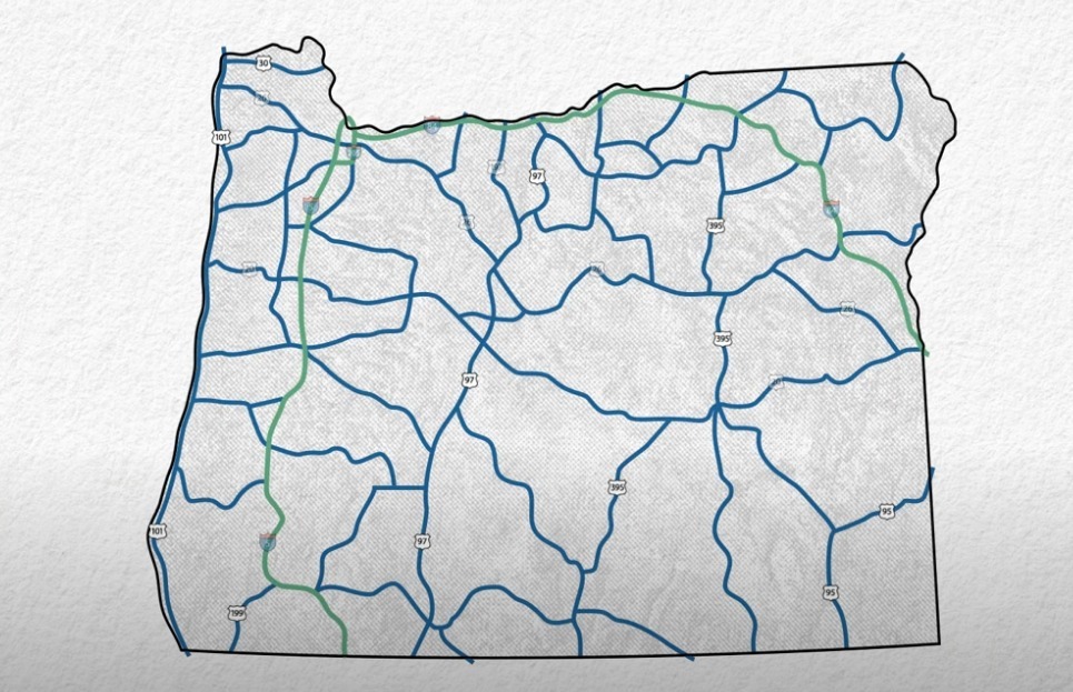 Map graphic of Oregon state owned highways
