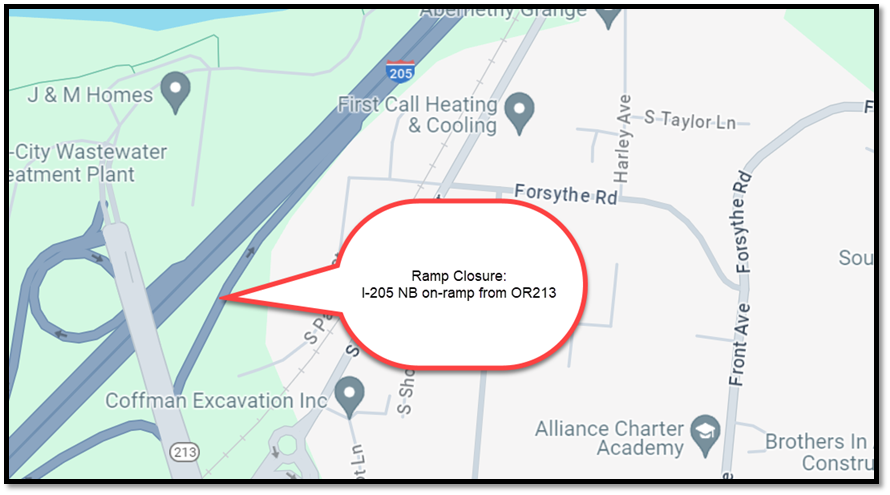 Ramp Closure – I-205 NB on-ramp from OR213 (Oregon City)