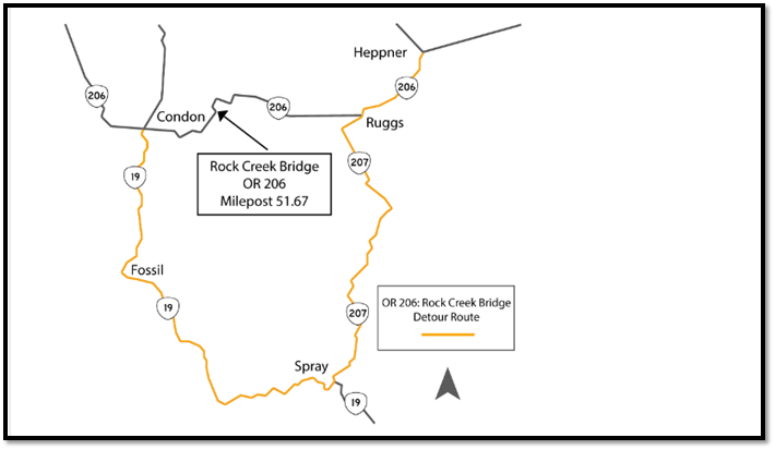 Full Closure – OR206 EB & WB MP 51.49 to MP 51.80 (Condon)